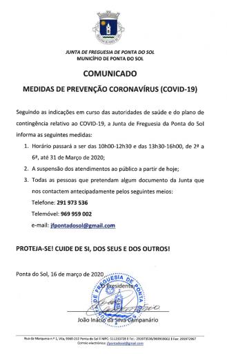 Medidas de prevenção Covid19 | Aviso